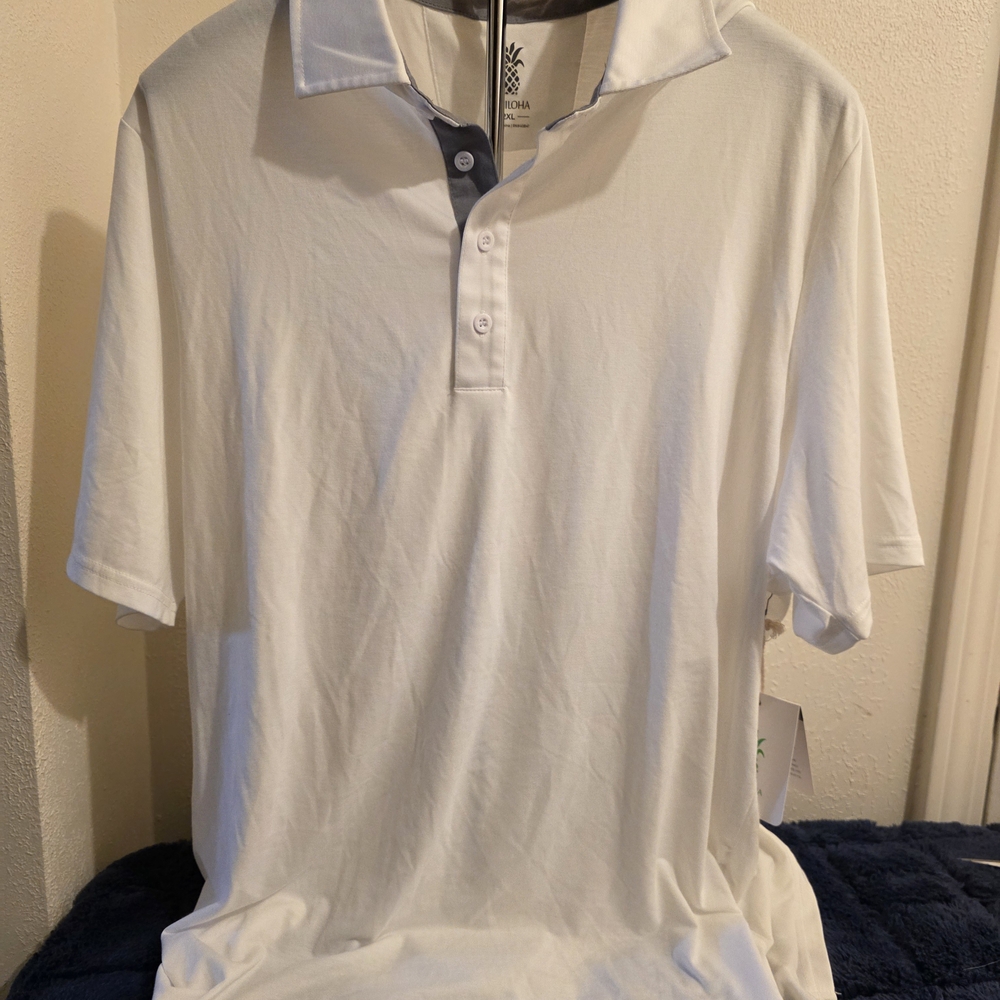 Cariloha Bamboo Blend White Polo Shirt with Gray Accents-Size 2XL